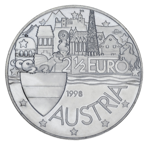 фото Австрия 2,5 евро 1998 UNC Венская сокровищница