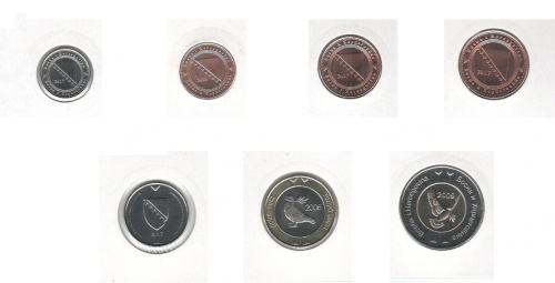 фото Босния и Герцеговина набор из 7 монет 1998-2017 UNC 5, 10, 20, 50 фенингов, 1, 2, 5 марок