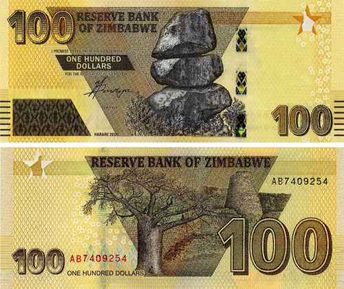 фото Зимбабве 100 долларов 2020 UNC (PW103)