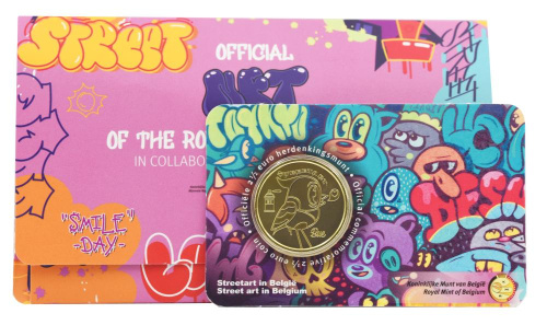 фото Бельгия 2,5 евро 2025 UNC Уличное искусство в сувенирной упаковке