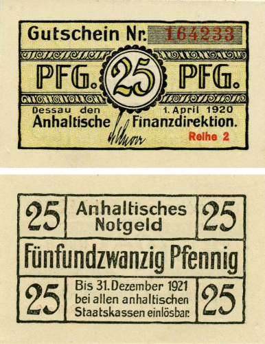 фото Германия Нотгельд  25 пфеннигов 1920 F-VF Анхелтише