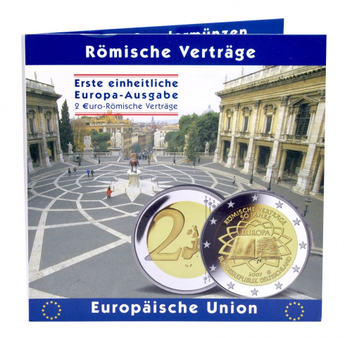 фото Германия набор из 5 монет по 2 евро 2007 A, D, F, G, J «Римский договор» UNC в сувенирной упаковке