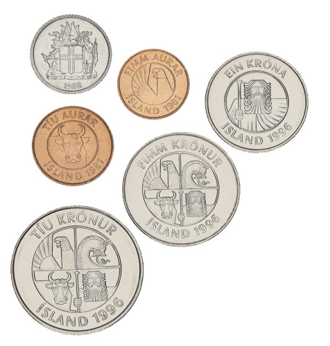 фото Исландия набор из 6 монет 1978-1996 UNC 5, 10 эйре, 1, 1, 5, 10 крон