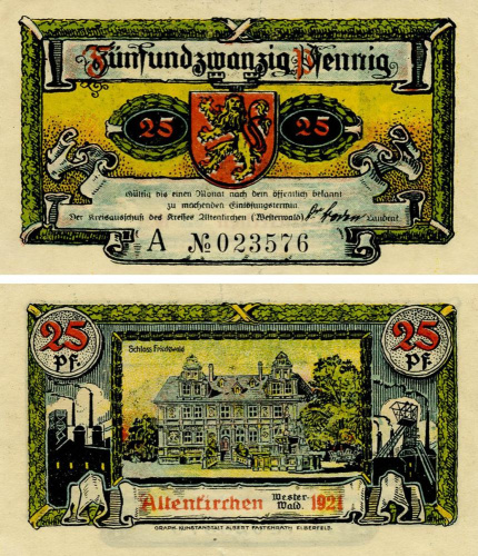 фото Германия Нотгельд  25 пфеннигов  1921 F-VF Альтенкирхен