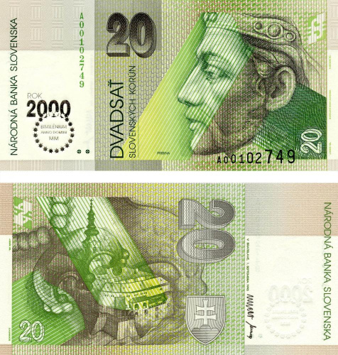 фото Словакия 20 крон 2000 «Миллениум 2000» UNC (P34)