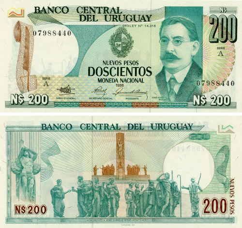 фото Уругвай 200 песо 1986 UNC (P66a)
