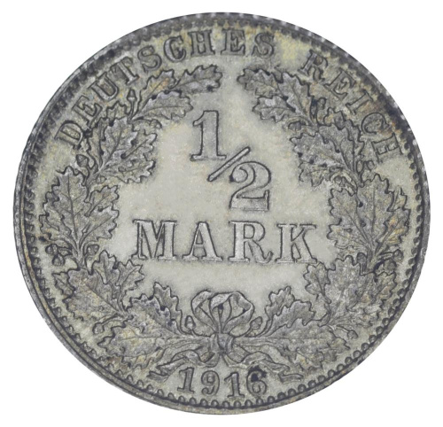 фото Германия 1/2 марки 1916 Серебро F-VF