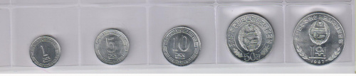фото Северная Корея набор из 5 монет 1959-1987 UNC 1, 5, 10, 50 чон, 1 вон