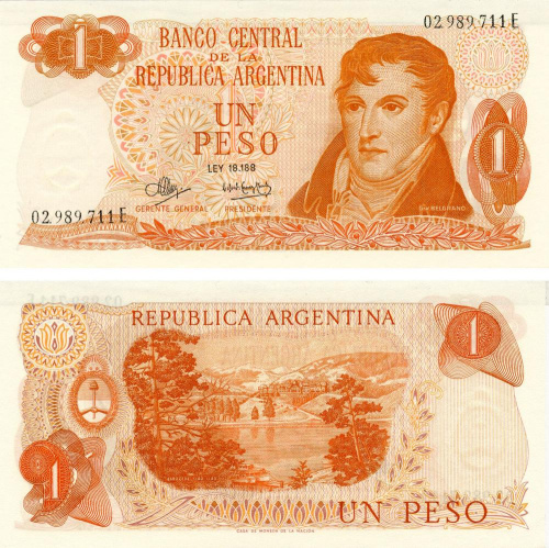 фото Аргентина 1 песо 1970-1973 UNC (P287)