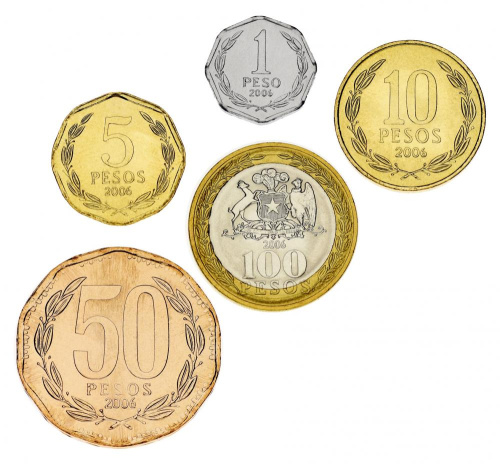 фото Чили набор из 5 монет 2006 UNC 1, 5, 10, 50 100 песо