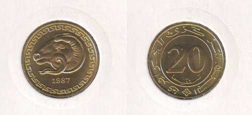 фото Алжир 20 сантимов 1987 UNC (KM#118)