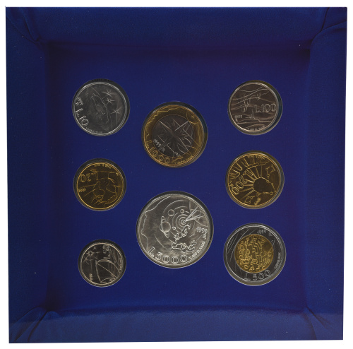 фото Сан-Марино набор из 8 монет 1999 UNC 10, 20, 50, 100, 200, 500, 1000, 5000 лир (серебро)