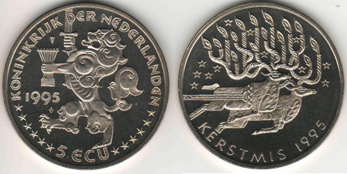 фото Нидерланды 5 ECU 1995 «Рождество» UNC