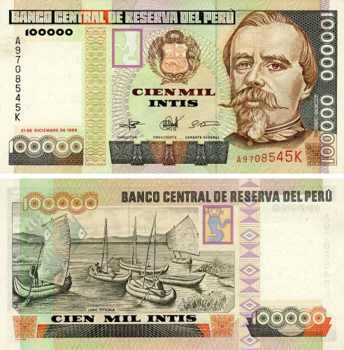 фото Перу 100000 инти 1989 AU-UNC (P145)