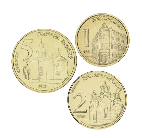 фото Сербия набор из 3 монет 2020 UNC 1, 2, 5 динаров