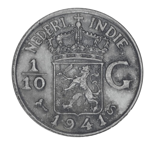 фото Нидерландская Индия 1/10 гульдена 1941 F-VF (Ag 720, 1,25 грамм)