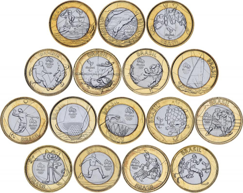 фото Бразилия набор из 16 монет 2015-2016 Биметалл Олимпиада в Рио де Жанейро 2016 UNC
