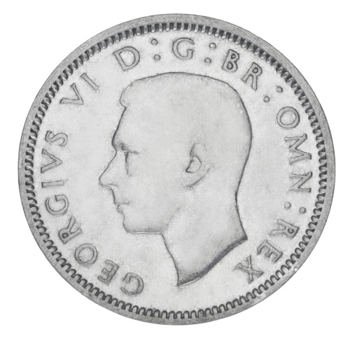 фото Великобритания 6 пенсов 1944 Серебро F-VF (Ag 500, 2,83 грамма)