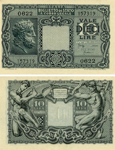 фото Италия 10 лир 1944 AU-UNC (P32c)