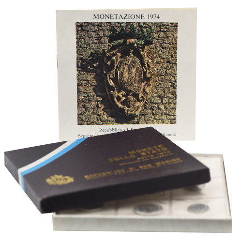 фото Сан-Марино набор из 8 монет 1974 UNC 1, 2, 5, 10, 20, 50, 100, 500 лир (серебро)