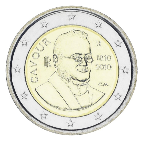 фото Италия 2 евро 2010 Биметалл UNC 200 лет со дня рождения Камилло Кавура