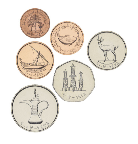 фото ОАЭ набор из 6 монет 2001-2018 UNC 1, 5, 10, 25, 50 филс, 1 дирхем
