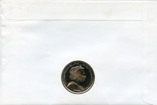 фото Британские Виргинские острова 1 доллар 2002 UNC Золотой юбилей королевы Елизаветы II в сувенирной упаковке