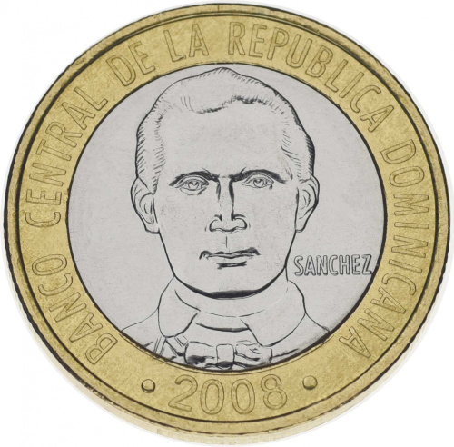 фото Доминикана 5 песо 2008 Биметалл UNC