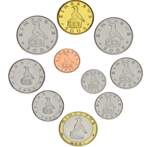 фото Зимбабве набор из 10 монет 1997-2003 AU-UNC 1, 5, 10, 20, 50 центов, 1, 2, 5, 10, 25 долларов