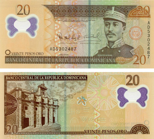 фото Доминикана 20 песо 2009 Полимер UNC (P182)