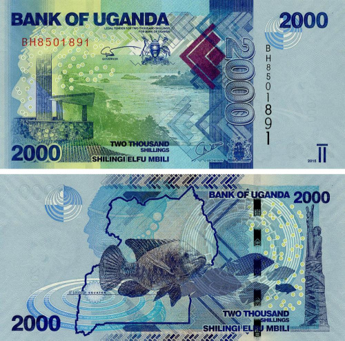 фото Уганда 2000 шиллингов 2015 UNC Рыба (P50c)