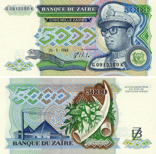 фото Заир 5000 заир 1988 UNC (P37b)