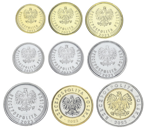фото Польша набор из 9 монет 2023 UNC 1, 2, 5, 10, 20, 50 грош, 1, 2, 5 злотых