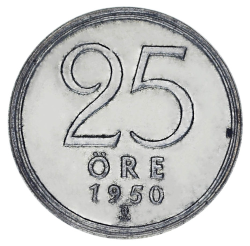 фото Швеция 25 эре 1950 Серебро F-VF (Ag 400, 2,32 грамма)