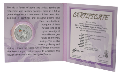 фото Беларусь 10 рублей 2013 Серебро Proof Цветы - Ирис