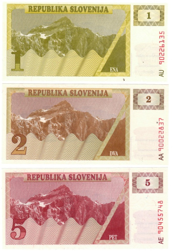фото Словения набор из 3 банкнот UNC