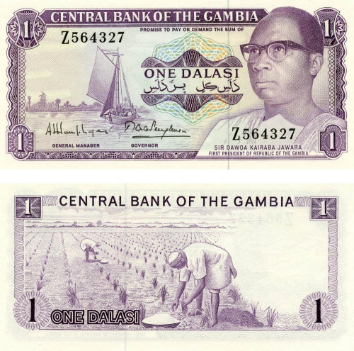 фото Гамбия 1 даласи 1971-1987 UNC (P4)