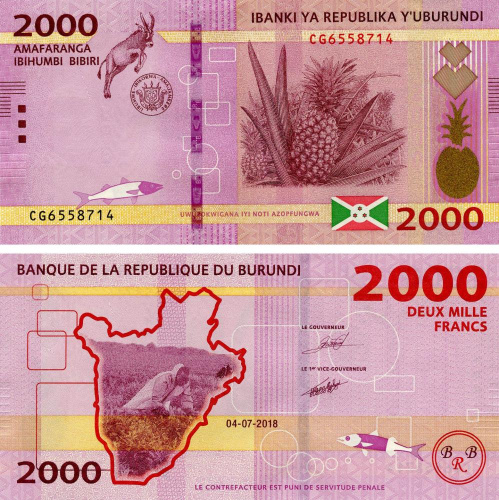 фото Бурунди 2000 франков 2018 UNC (P52)