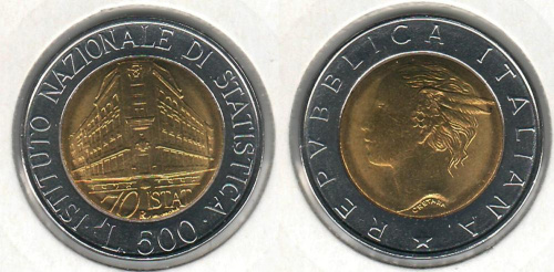 фото Италия 500 лир 1996 «Национальный институт статистики» UNC (KM#181)