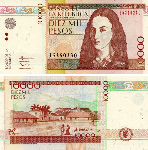 фото Колумбия 10000 песо 2014 UNC (P453)