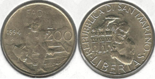 фото Сан-Марино 200 лир 1994 VF (KM#313)