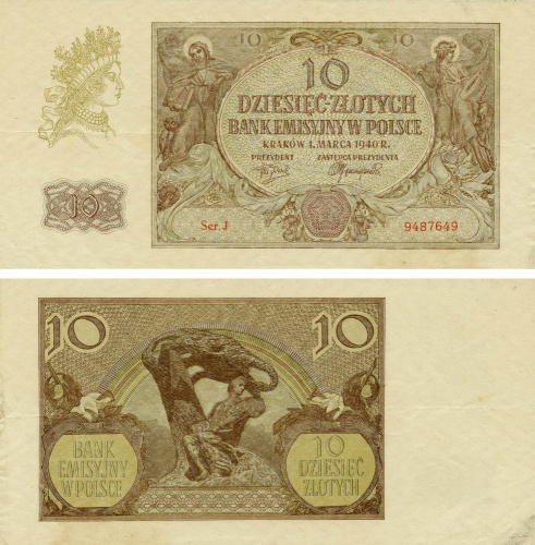 фото Польша 10 злотых 1940 G-VG