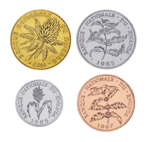 фото Руанда набор из 4 монет 1977-1987 UNC 1, 5, 10, 20 франков