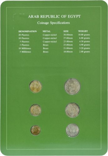 фото Египет Набор монет UNC 5, 10 миллем 2, 5, 10, 20 пиастр и 1 марка в сувенирной упаковке
