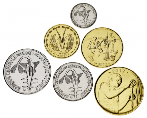 фото Западная Африка набор из 6 монет 1984-2013 UNC 1, 5, 10, 25, 50, 100 франков