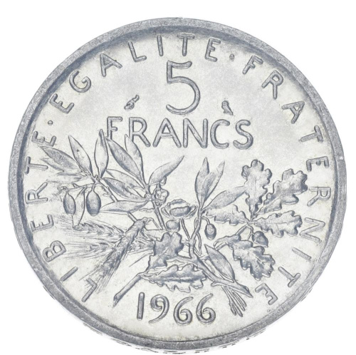 фото Франция 5 франков 1966 Серебро VF-AU (Ag 835, 12 грамм)