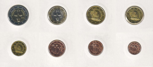 фото Кипр набор из 8 монет евро 2015 UNC 1, 2, 5, 10, 20, 50 евроцентов, 1, 2 евро