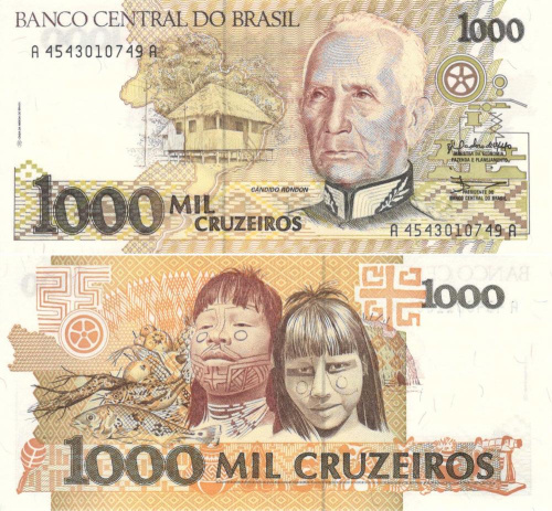 фото Бразилия 1000 крузейрос 1990 UNC (P231)