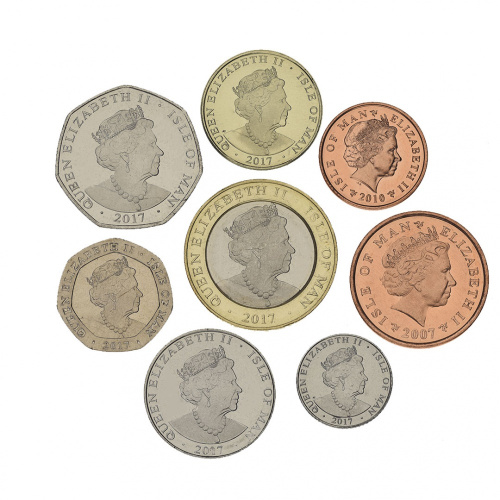 фото Остров Мэн набор из 8 монет 2007-2017 UNC 1, 2, 5, 10, 20, 50, пенсов, 1, 2 фунта