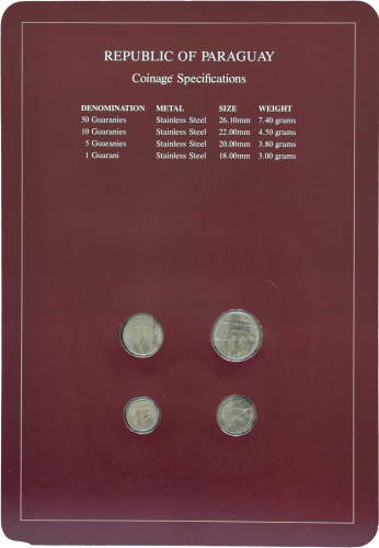 фото Парагвай Набор монет 1980-1984 UNC 1, 5, 10, 50 гуарани и 1 марка в сувенирной упаковке